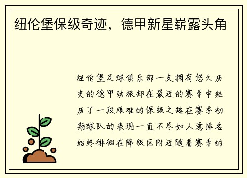纽伦堡保级奇迹，德甲新星崭露头角