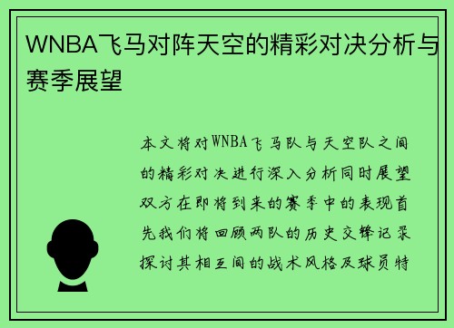 WNBA飞马对阵天空的精彩对决分析与赛季展望